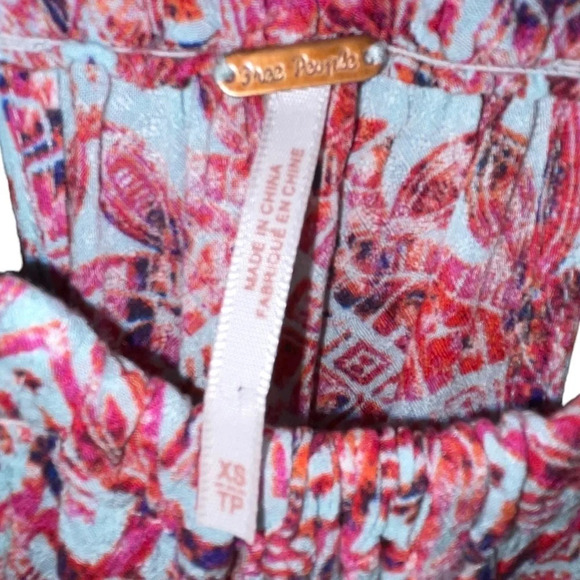 FREE PEOPLE Simone Batik Print Drop Waist Mini Racerback Dress Pink Size XS - Picture 3 of 5